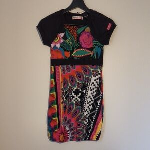Desigual Black Multicolor Floral & Patterned Short Sleeve Dress